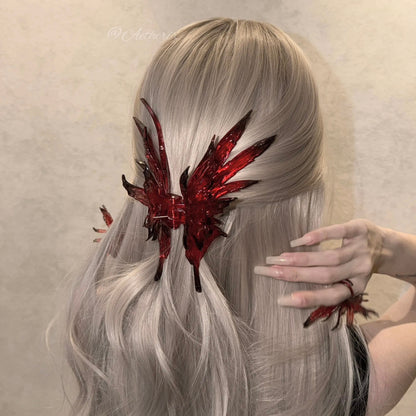 Jumbo Blood Red 3D Printed Gothic Butterfly Wing Hair Claw