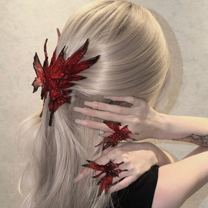 Jumbo Blood Red 3D Printed Gothic Butterfly Wing Hair Claw