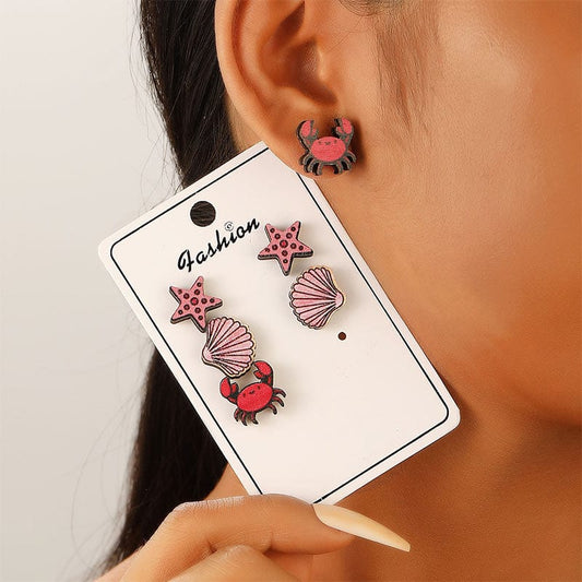 3 Pairs of Clam Crab Star Earrings丨Lemonschunks