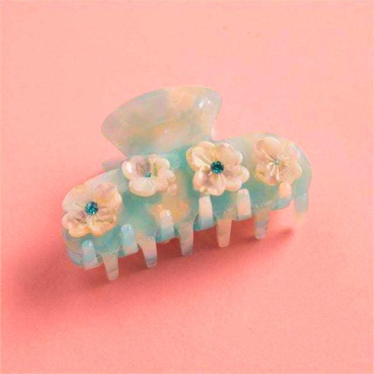 Drill Acetate Flower Cute Hair Claw In Light Blue