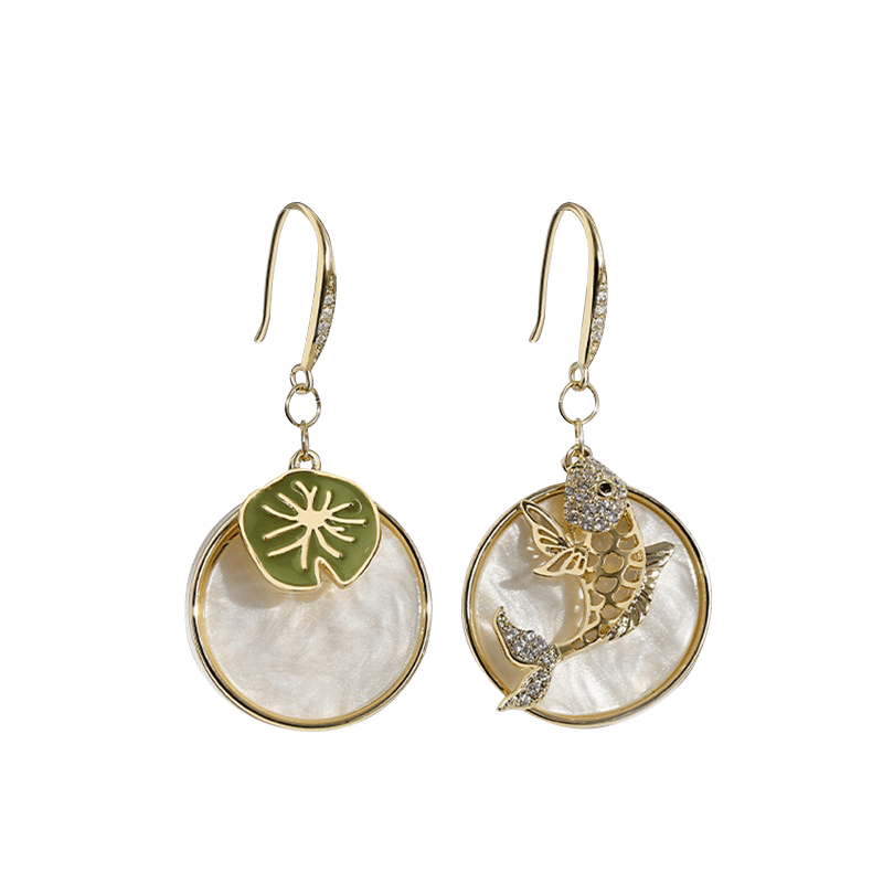 Golden Koi Lotus Leaf Earrings
