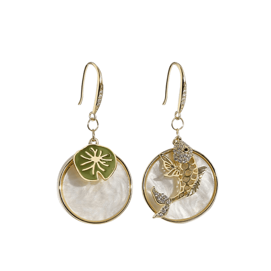 Golden Koi Lotus Leaf Earrings