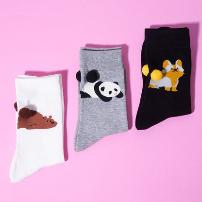 3-Pack Animal Crew Socks - Bear+Panda+Corgi Collection丨Lemonschunks