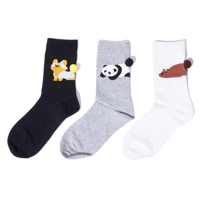 3-Pack Animal Crew Socks - Bear+Panda+Corgi Collection丨Lemonschunks