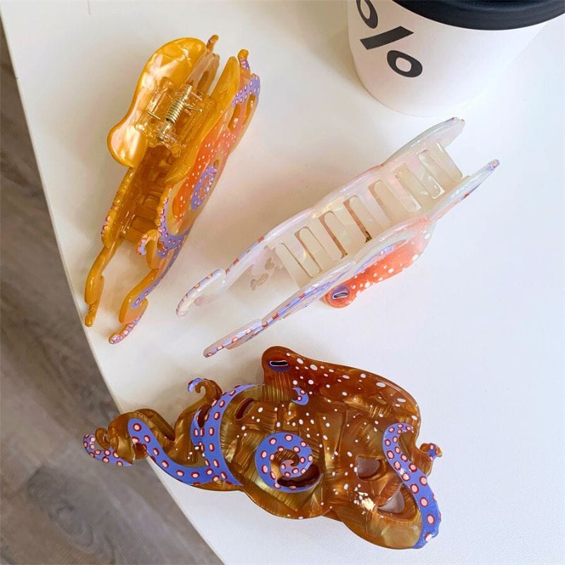 Orange Blue-Ringed Octopus Hair Claw