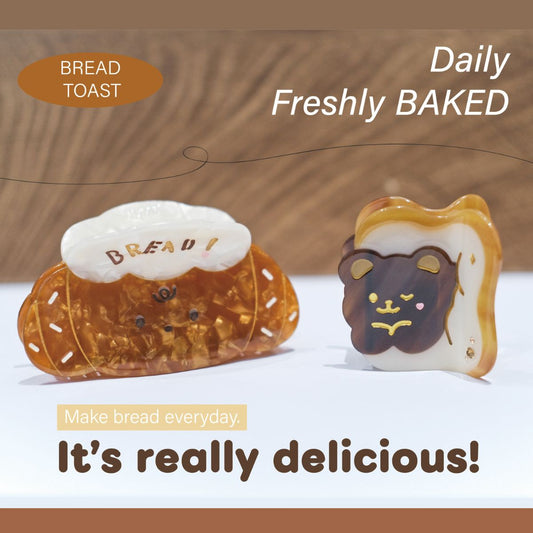 Bakery Animal Hair Claw Clips (Croissant Dog & Toast Bear)