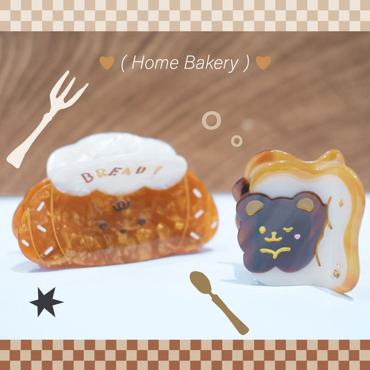 Bakery Animal Hair Claw Clips (Croissant Dog & Toast Bear)