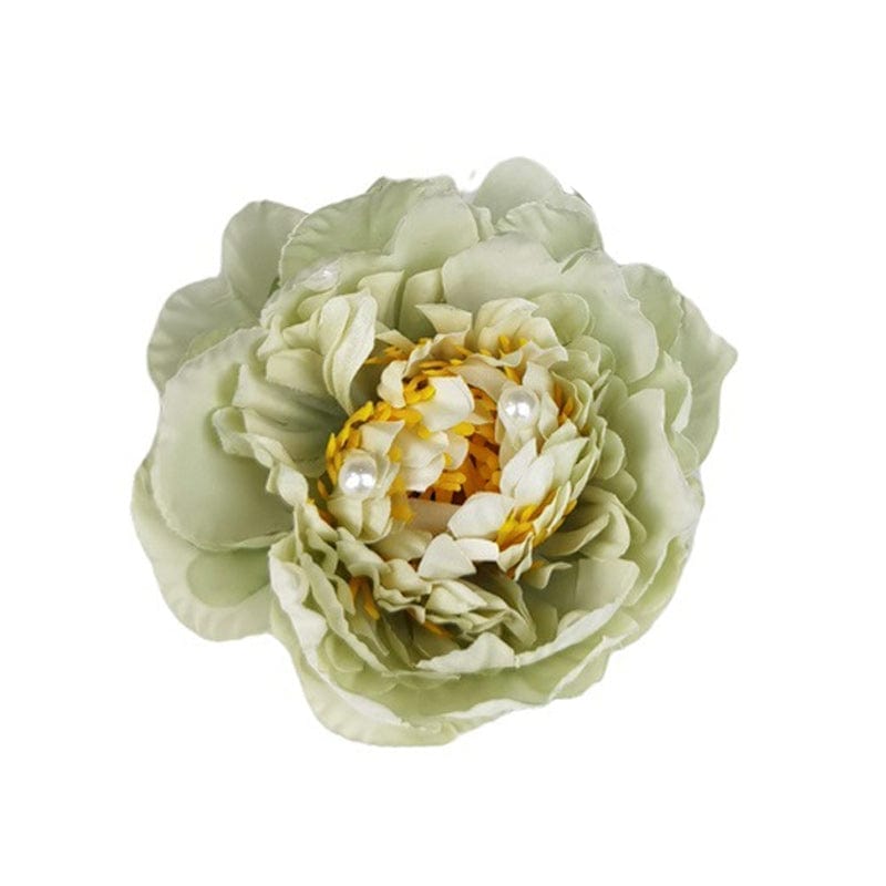 Medium Light Green Peony Silk Flower Hair Claw