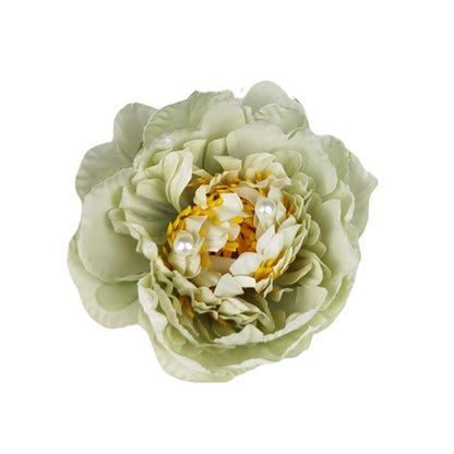 Medium Light Green Peony Silk Flower Hair Claw