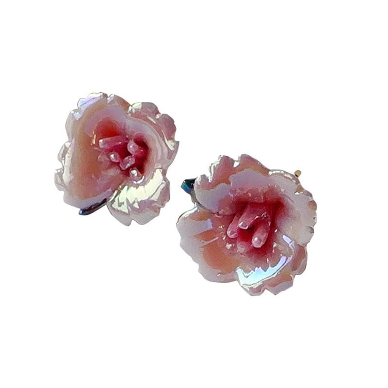 Small Ceramic Flower Earrings Dark Pink