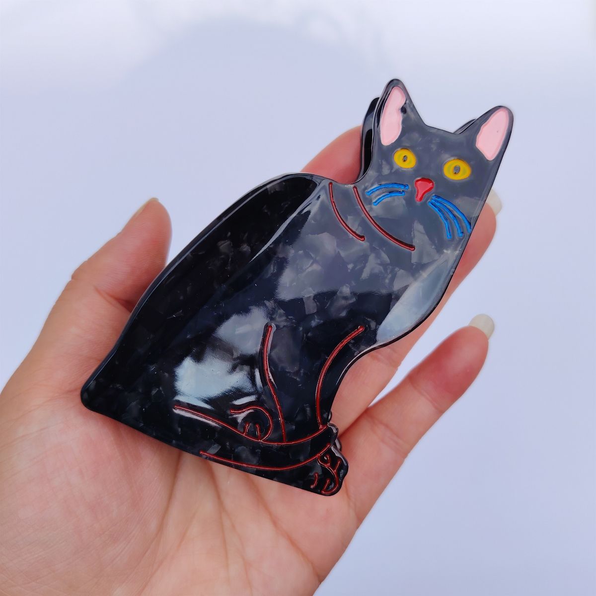 Medium Black  Pink Cat Hair Claw