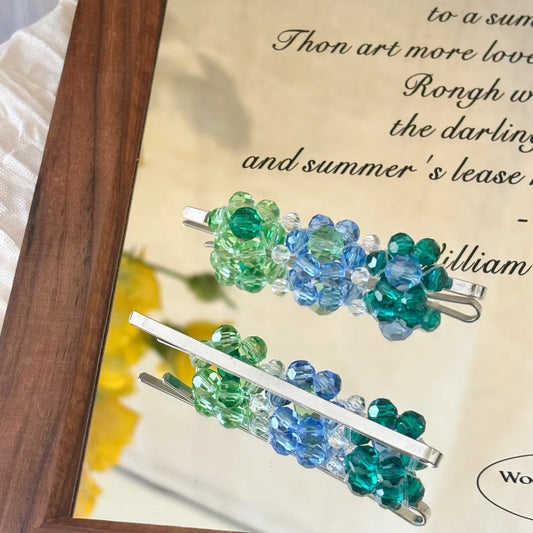 Blue Beaded Flower Bobby Pin Hair Clip Set
