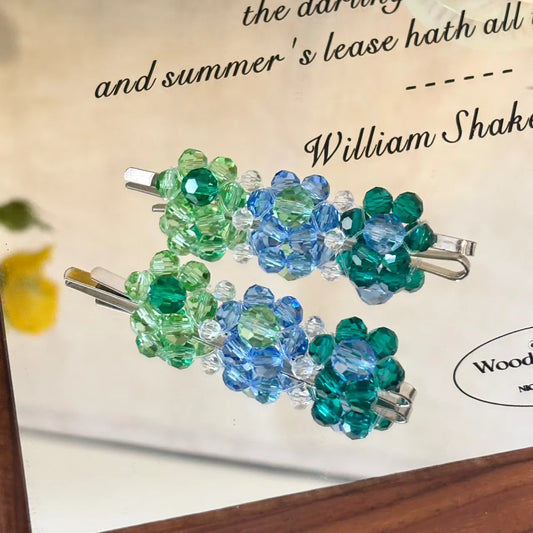 Blue Beaded Flower Bobby Pin Hair Clip Set