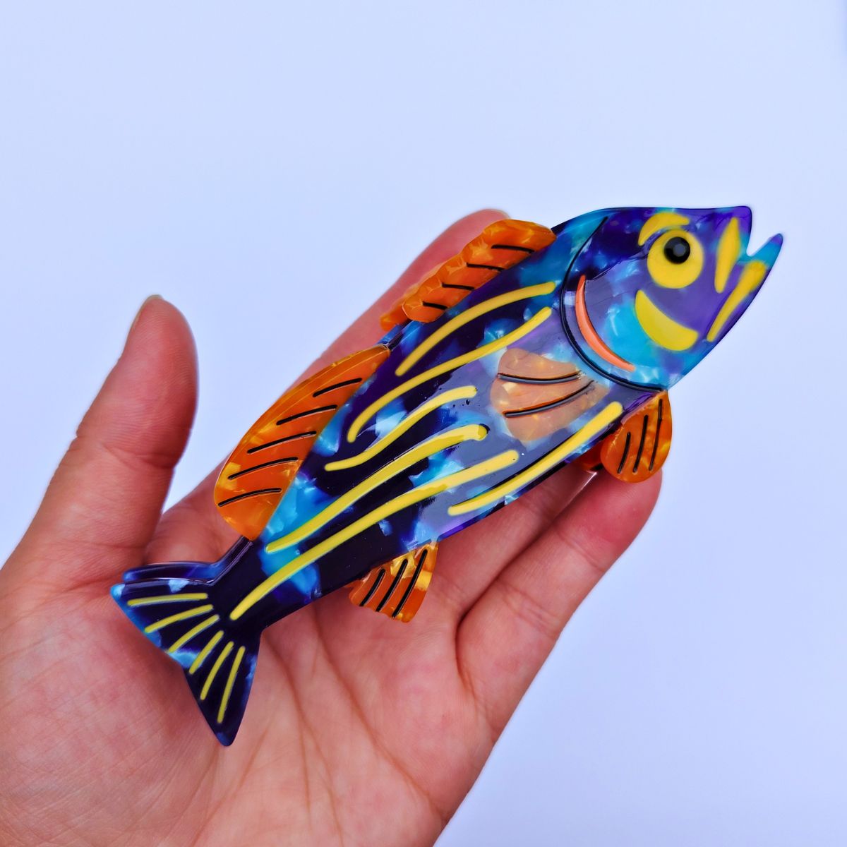 Large Blue Orange Fish Hair Claw