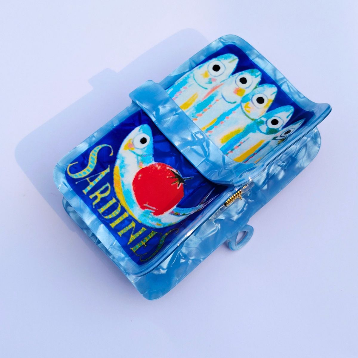 Large Blue Sardine Tin Hair Claw