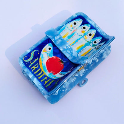 Large Blue Sardine Tin Hair Claw