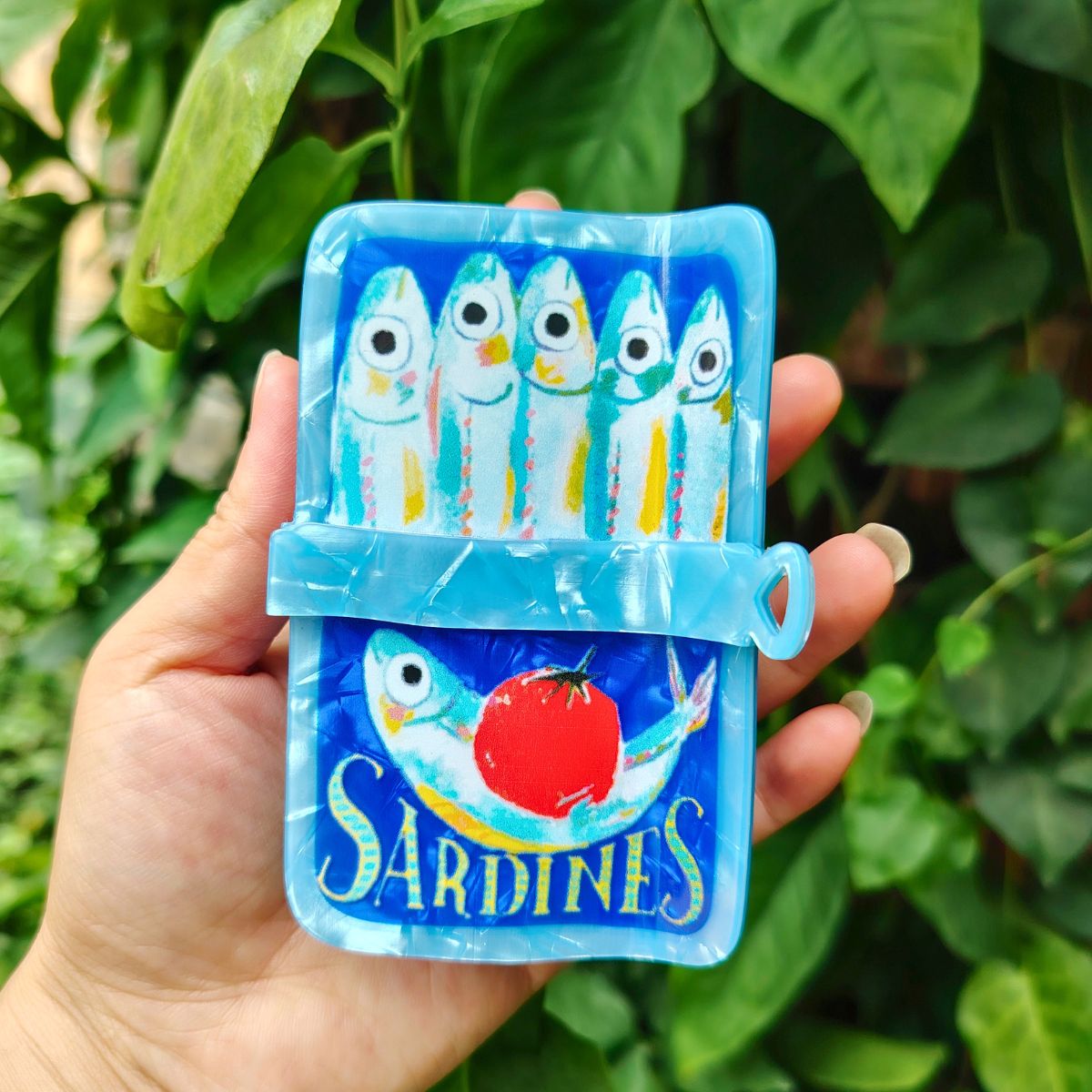 Large Blue Sardine Tin Hair Claw