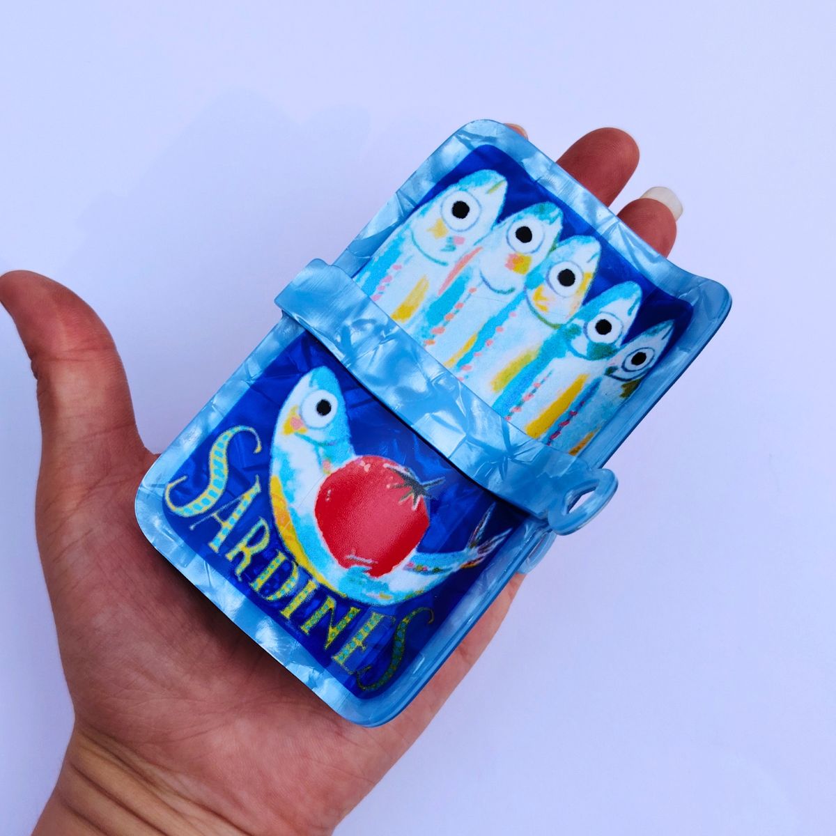 Large Blue Sardine Tin Hair Claw