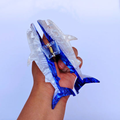 Jumbo Blue Shark Hair Claw