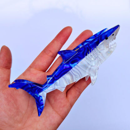 Jumbo Blue Shark Hair Claw