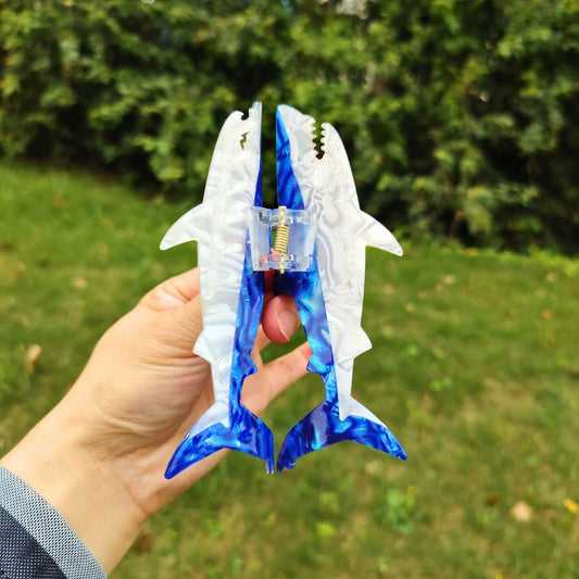 Jumbo Blue Shark Hair Claw