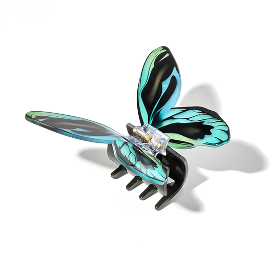 Large Floral Flutter Charm Cyan Butterfly Hair Claw丨Lemonschunks