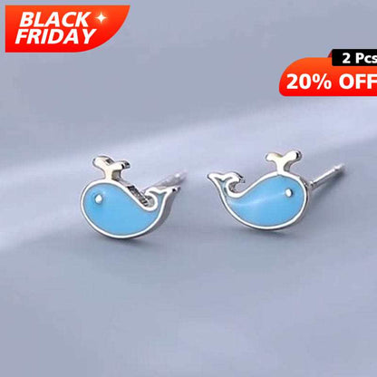 Sterling Silver Blue Whale Earrings丨Lemonschunks