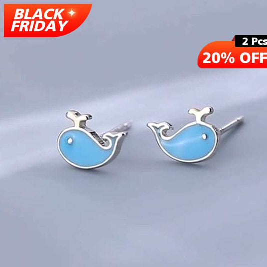 Sterling Silver Blue Whale Earrings丨Lemonschunks