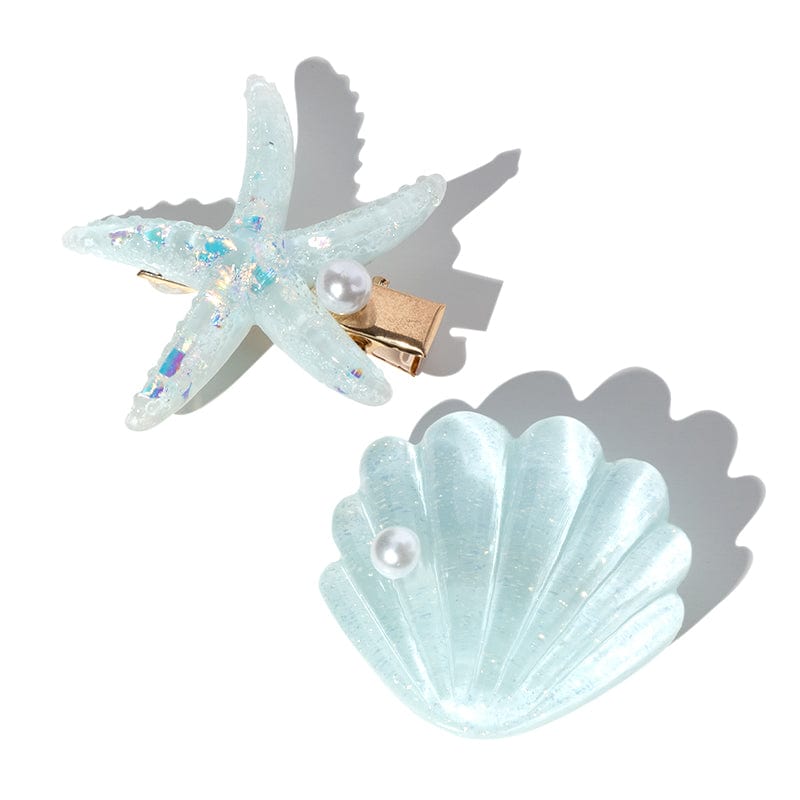 Mini Blue Shell Pearl Starfish Hair Clip Set丨NueShiny - Fhunks