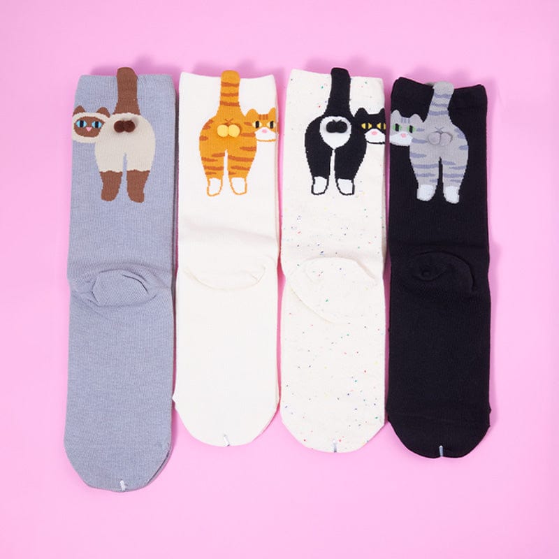 4-Pack Cat Variety Crew Socks丨Lemonschunks