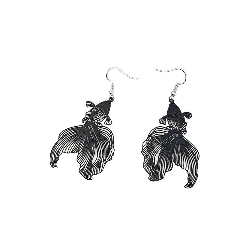 Black Long Tailed Koi Earrings