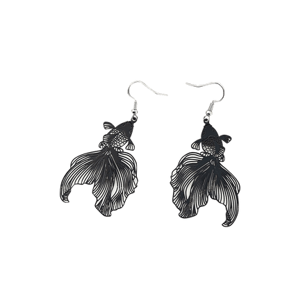 Black Long Tailed Koi Earrings