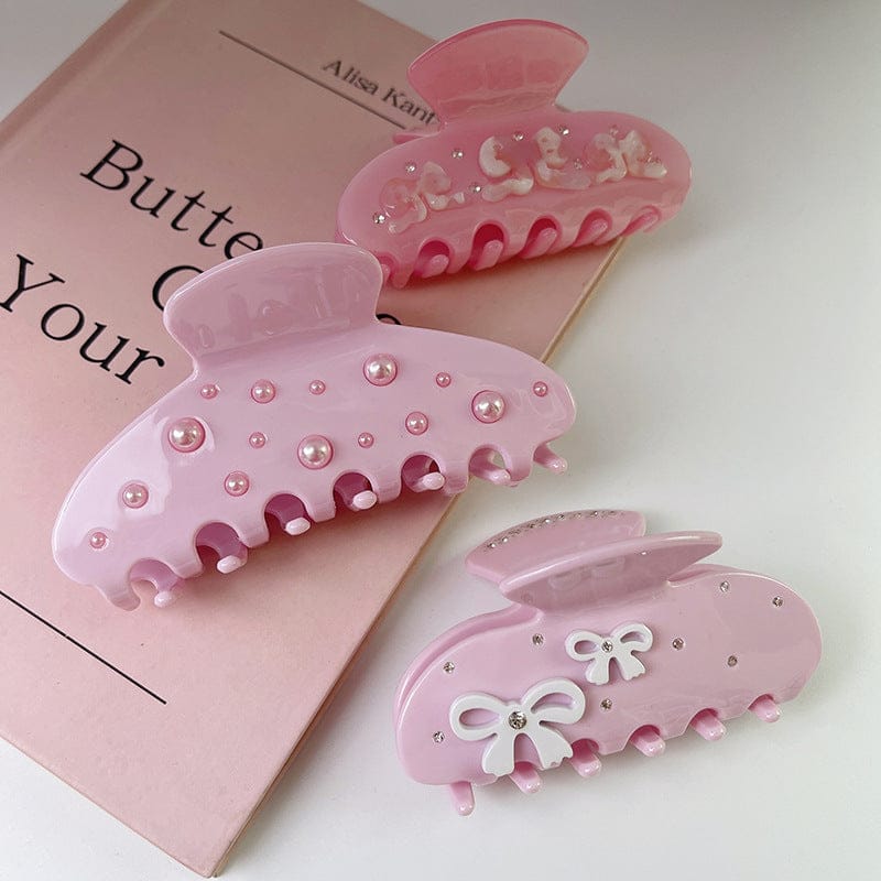 Cherry Pink Hair Claw with Pearls