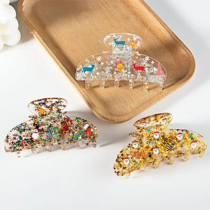 Clear Glittery Christmas Hair Claw Clips