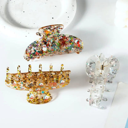 Clear Glittery Christmas Hair Claw Clips