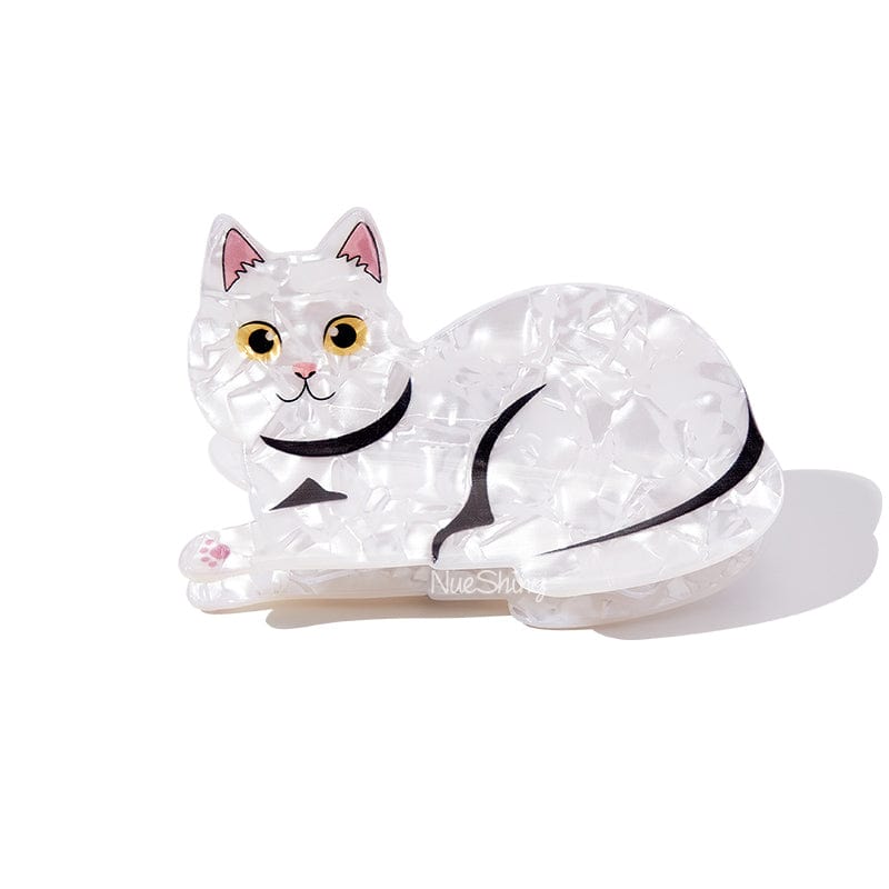 Griffe à cheveux Chat à tête ronde blanche mignonne丨NueShiny
