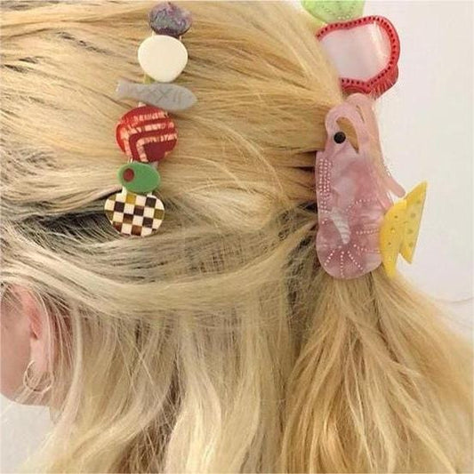 Diamond Lemon Shrimp Acetate Hair Claw In Grey
