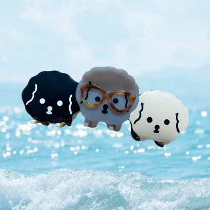 Funny White Three Puppies with Glasses Dogs Hair Claw