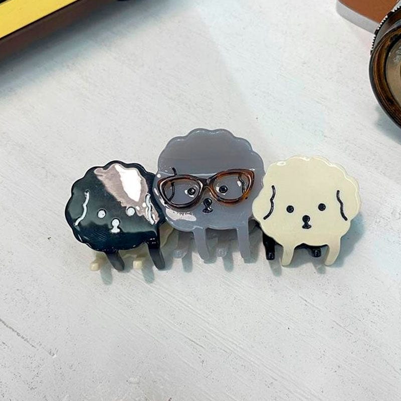 Funny White Three Puppies with Glasses Dogs Hair Claw