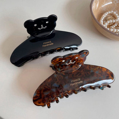 Glossy Stone Color Bear Hair Claw