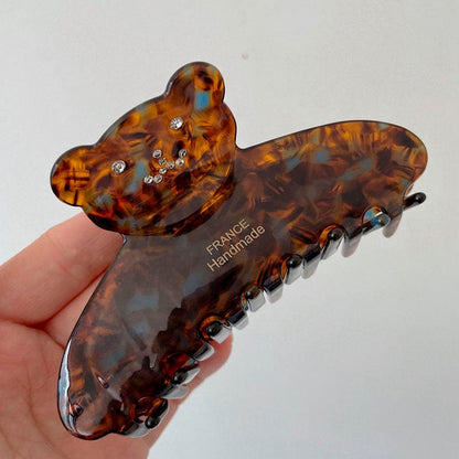 Glossy Stone Color Bear Hair Claw