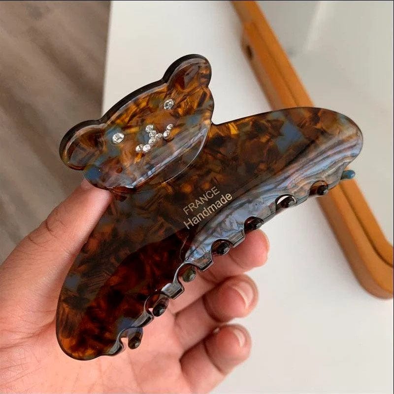 Glossy Stone Color Bear Hair Claw