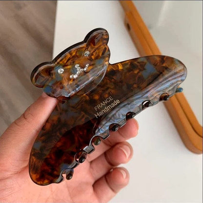 Glossy Stone Color Bear Hair Claw