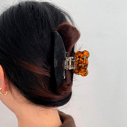 Glossy Stone Color Bear Hair Claw