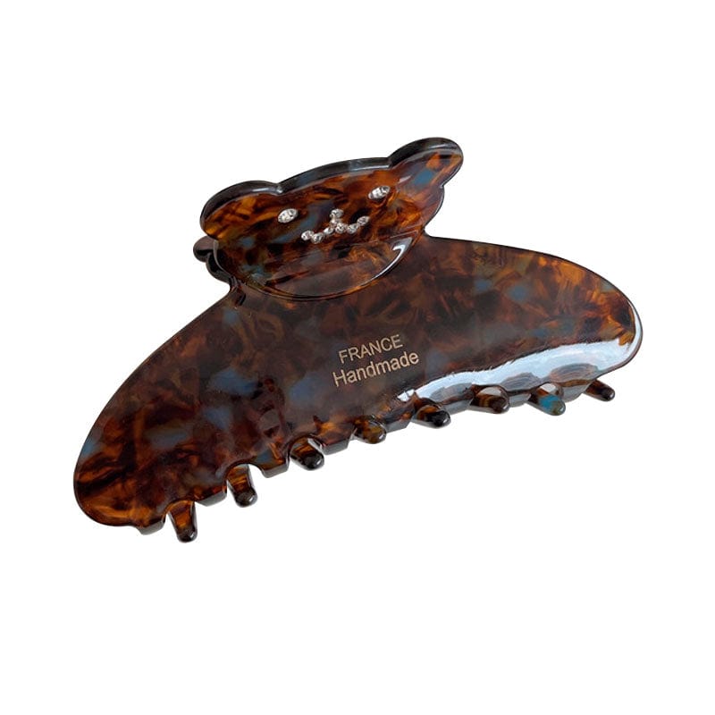 Glossy Stone Color Bear Hair Claw