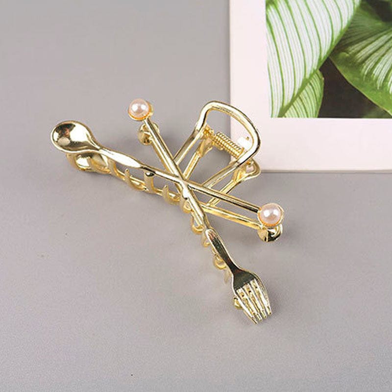 Golden Fork and Spoon Hair Claw