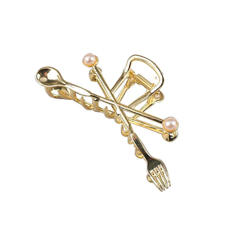 Golden Fork and Spoon Hair Claw