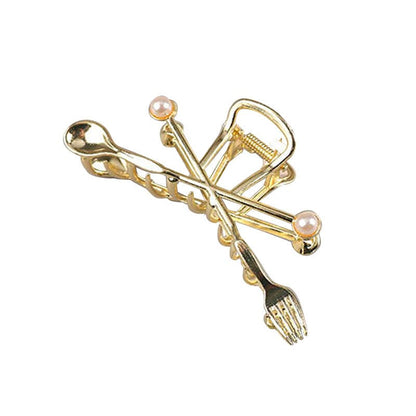 Golden Fork and Spoon Hair Claw