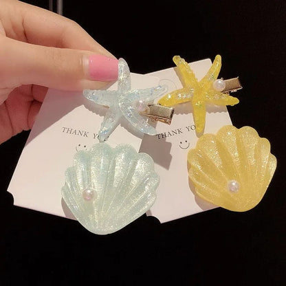 Orange Shell Pearl Starfish Hair Clip Set