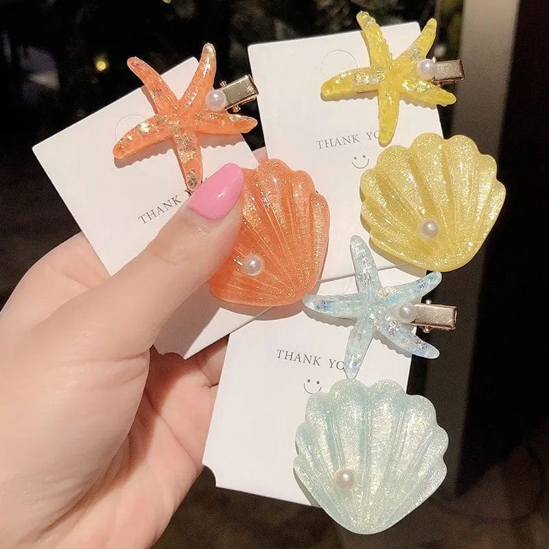 Orange Shell Pearl Starfish Hair Clip Set